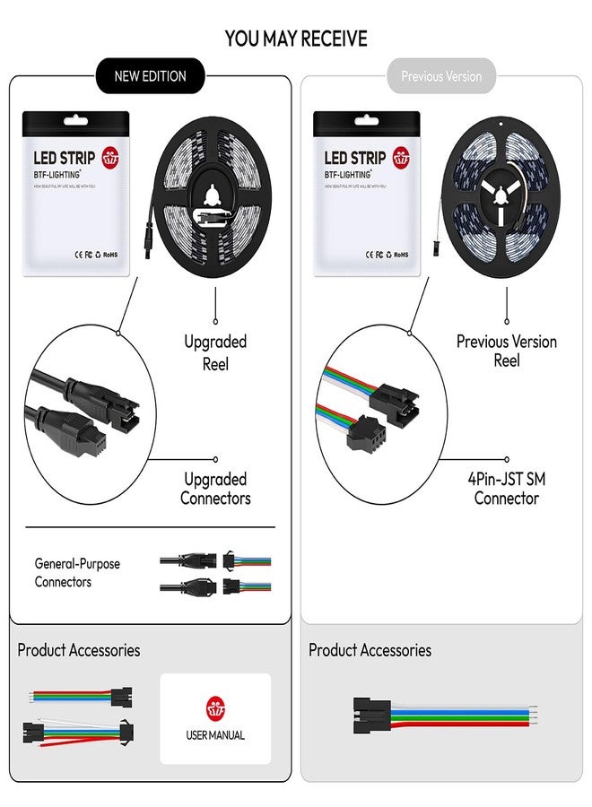 BTF-LIGHTING شريط إضاءة BTF-LIGHTING WS2815 (نسخة مطورة من WS2812B) بطول 16.4 قدم، 300 بكسل، ألوان سحرية قابلة للتحكم بشكل فردي، RGB LED مرن، 5050 SMD، إشارة مزدوجة، مقاوم للماء بمعيار IP67، يعمل بجهد 12 فولت تيار مستمر، لوحة دوائر مطبوعة بيضاء - Image 5